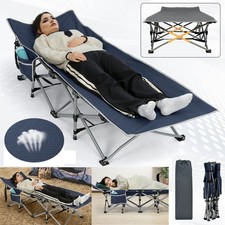 Single Folding Bed Sun Lounger Recliner Garden Camping Cots Guest With Bag