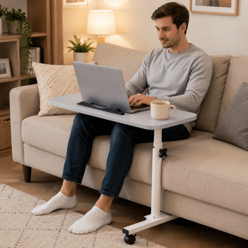 Adjustable overbed table with - adjustable,