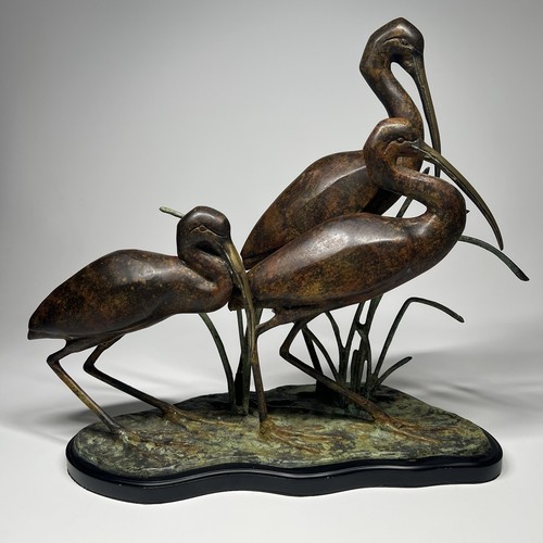 Large brass tone metal heron - brass,