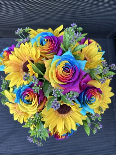 Rainbow roses grave pot - roses,