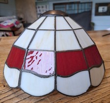 Tiffany Design Glass & Metal Ceiling Lampshade In Red & White Glass Panels