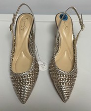 NWOB JESSICA SIMPSON 6.5 LIGHT GOLD BRAIDED POINTY TOE SLINGBACK HEELS SHOES