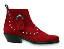 Ladies Red Suede Line Dancing Ankle Boots Shoes - Cowboy Western Style 13484