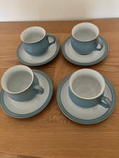 Four Denby Colonial Blue Cups and Saucers Used Good Condition