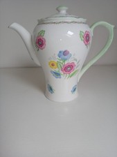Shelley 823343 vintage bone china coffee/tea pot. Flowers design, green handle 