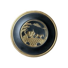 Black & Brass Wall Hanging Plate Embossed Horse & Carriage Design