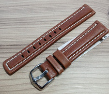 Hirsch Trapper Brown Padded Leather 18mm Watch Strap Silver Buckle