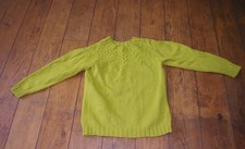 Handknitted  sweater cabled yoke 14 green Rowan Cork