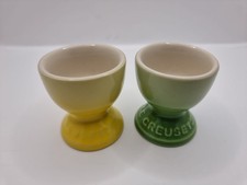 Le Creuset Set of 2 Footed Egg Cups in Green & Yellow Brand New