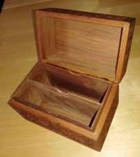 Antique Finely Hand Carved Wooden Double Playing Card Box Ornate ‘Patina’ Cards