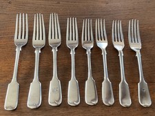 8 Antique Silver Plated Fiddle Pattern Dessert Forks Approx 17-18cm Long
