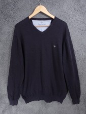 Fynch Hatton Jumper Mens XL Blue Navy Cotton Textured Pullover Sweater Smart
