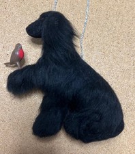 BLACK AFGHAN HOUND with CHRISTMAS ROBIN - Part needle felted DOG