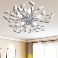 Transparent & White Ceiling Lamp Acrylic Crystal Leaf Arms 5 E14 Bulbs