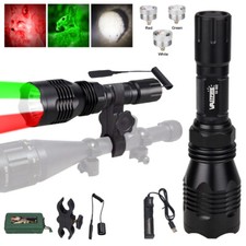 Tactical LED Flashlight 800 Yards Green Red White Hunting Light Predator Torch