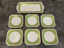 Vintage Duchess Bone China Sandwich Tray with 6 x Side Plates Green & Gold VGC