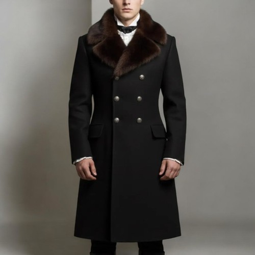 Men black wool overcoat - black,