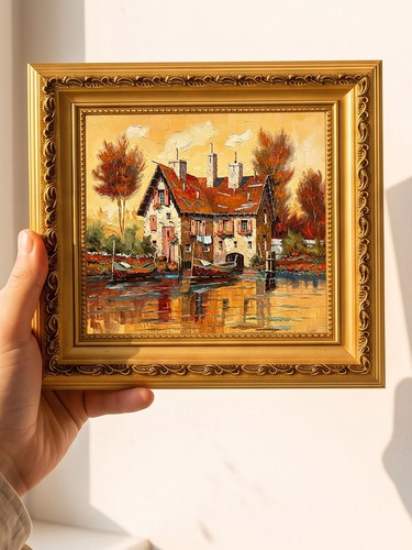 Vintage canal house - house, oil
