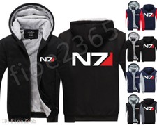MASS EFFECT N7 Hooded Sweater Winter Sweatshirts Warm Zipper Jacket Coat Tops