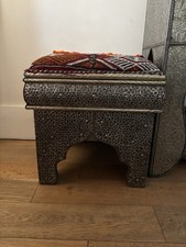 Moroccan Arabian Low Upholstered Stool Silver Metal