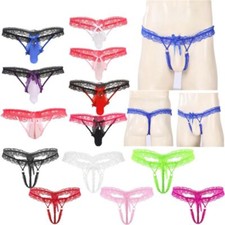UK Men Bulge Pouch Panties Lace Sheer Sissy Low Rise Thong Briefs T-Back Bikini