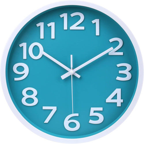 Teal wall clock with big - with,