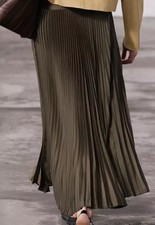 ZARA METALLIC GLOSSY SHINY SATIN HIGH-WAIST MIDI ACCORDION FLOWING PLEATED SKIRT