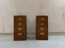 Pair Bedside Cabinet Drawers Campaign Drawers Antique Nightstand Wood Leather