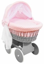 Grey wicker wheels crib - wicker,