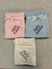Personalised Baby Girl Boy Unisex Blanket Embroidered Name Grey Pink Blue White