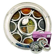 Indian Spice Tin Masala Dabba 22cm x 9  Pots with Lids.