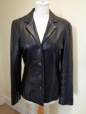 JANE NORRIS VINTAGE BLACK LEATHER BLAZER JACKET - SIZE 12