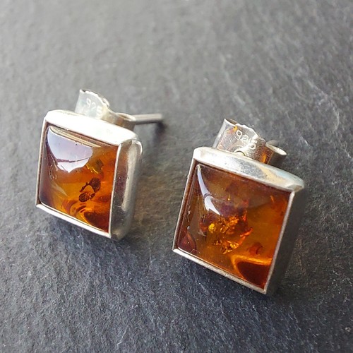 7mm square amber and sterling - square,