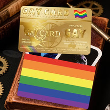 Fun Novelty Gold Gay Lifetime Membership Card. Gold On Front, Pride Colours Back