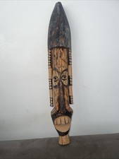 Vintage Hand Crafted Abstract Folk Art Tribal Wooden Wall Mask 45x10cm Approx
