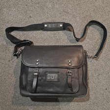 Fred Perry Black Leather Satchel - 2008 Laurel Wreath Range