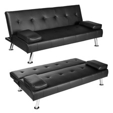 Sofa Bed Faux Leather Black