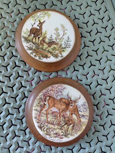Pair vintage round wood - vintage,