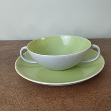 Vintage, Poole Pottery 'Seagull & Lime Yellow' C103 Soup Coupe or Bowl & Saucer
