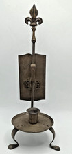 FREESTANDING METAL TABLE TOP FOOTED CANDLE HOLDER FLEUR DE LIS FINIAL. 13" TALL