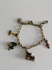 Vintage Alpine Enamel Charm Bracelet – Tyrolean Hat, Edelweiss, Boot, 1950s