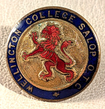 Vintage Gilt & Enamel Military Button by Vaughton Wellington College OTC Salop