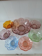 Vintage Fruit Bowl and 6 Matching Dishes In Various Colours Vintage