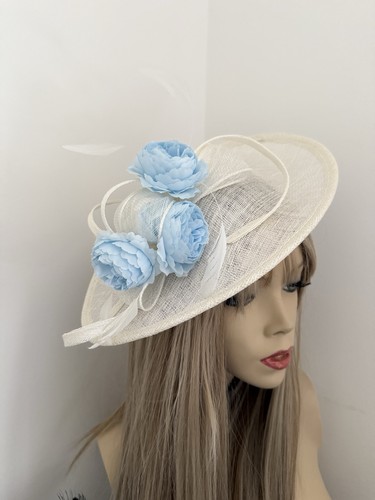 Cream pale blue fascinator - blue,