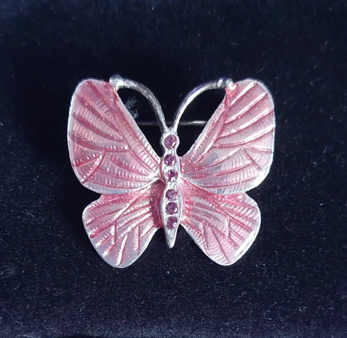 Vintage pink enamel butterfly - vintage,