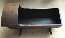 Antique Edwardian Small 17” Oak Cradle Manger Nativity Dolls Rocking Crib 1907