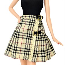Barbie  Burberry Plaid pleated Skirt Golden Buckles Doll Clothes New