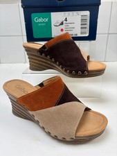 GABOR WEDGE SANDALS MULES 4 37 sport brown mocha suede colour block BNIB NEW