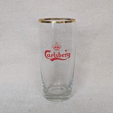 Carlsberg NEW old stock Vintage Half Pint Glass With Gold Rim & logo man cave