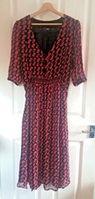 NEXT SZ 18 MIDI DRESS ORANGE PURPLE BLACK PAISLEY PRINT PATTERN 3/4 SLEEV V NECK